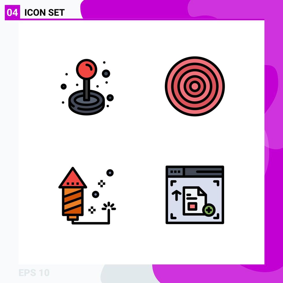 conjunto moderno de 4 colores planos y símbolos de línea de llenado, como elementos de diseño de vectores editables de vacaciones de equipo de juego de eventos de joystick