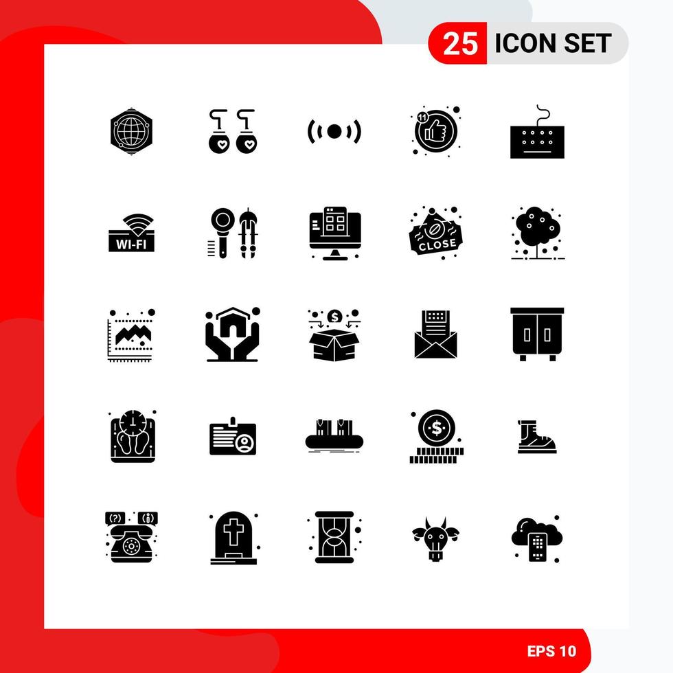 Pictogram Set of 25 Simple Solid Glyphs of keyboard thumb basic likes ux Editable Vector Design Elements