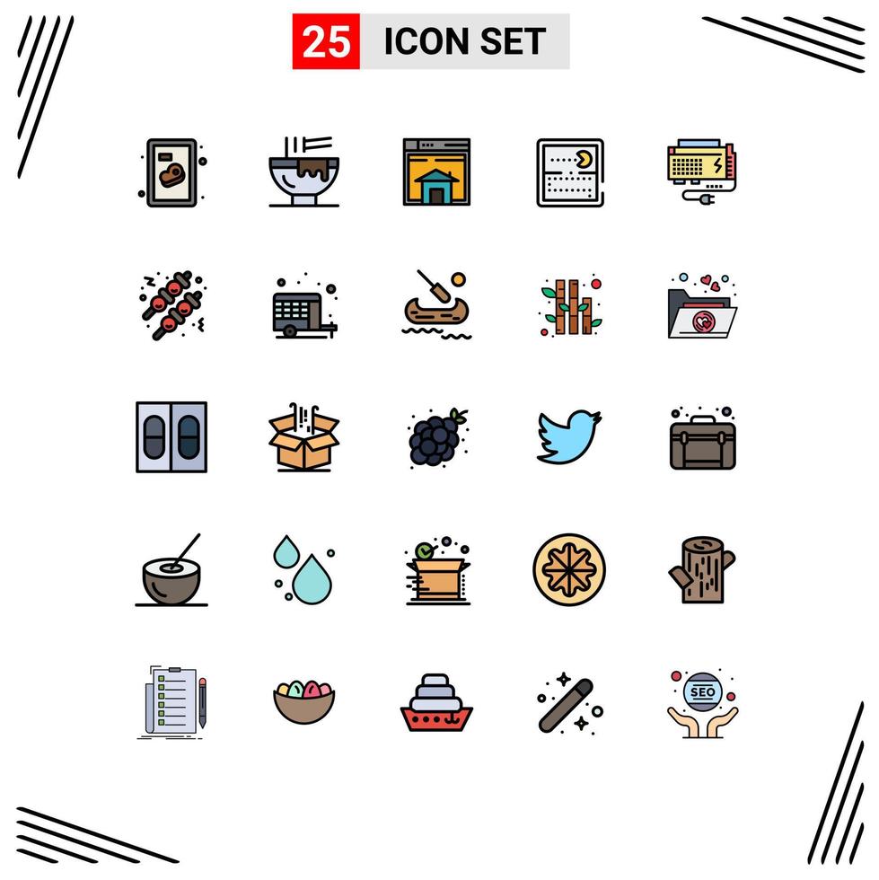 Group of 25 Modern Filled line Flat Colors Set for play games home competition page Editable Vector Design Elements