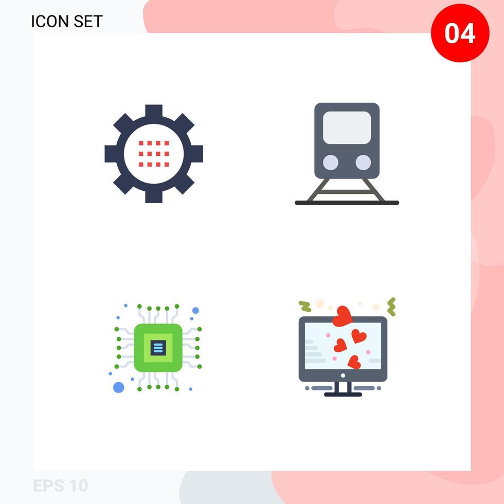 Stock Vector Icon Pack of 4 Line Signs and Symbols for cog travel options railway computer Editable Vector Design Elements