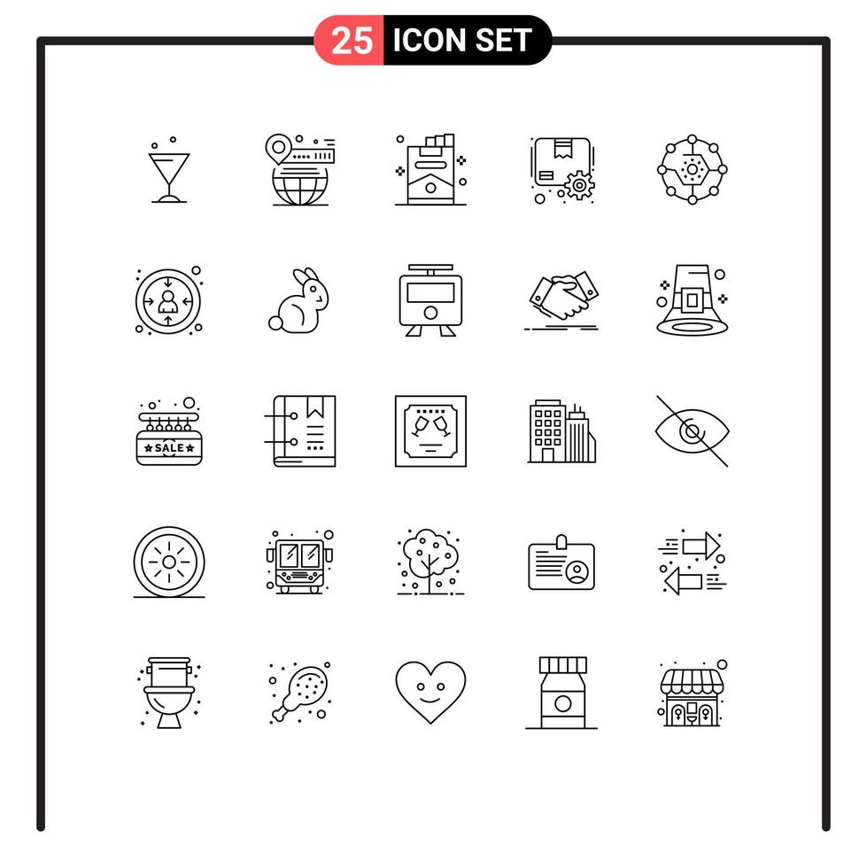Group of 25 Modern Lines Set for computing share gear cigar parcel box Editable Vector Design Elements