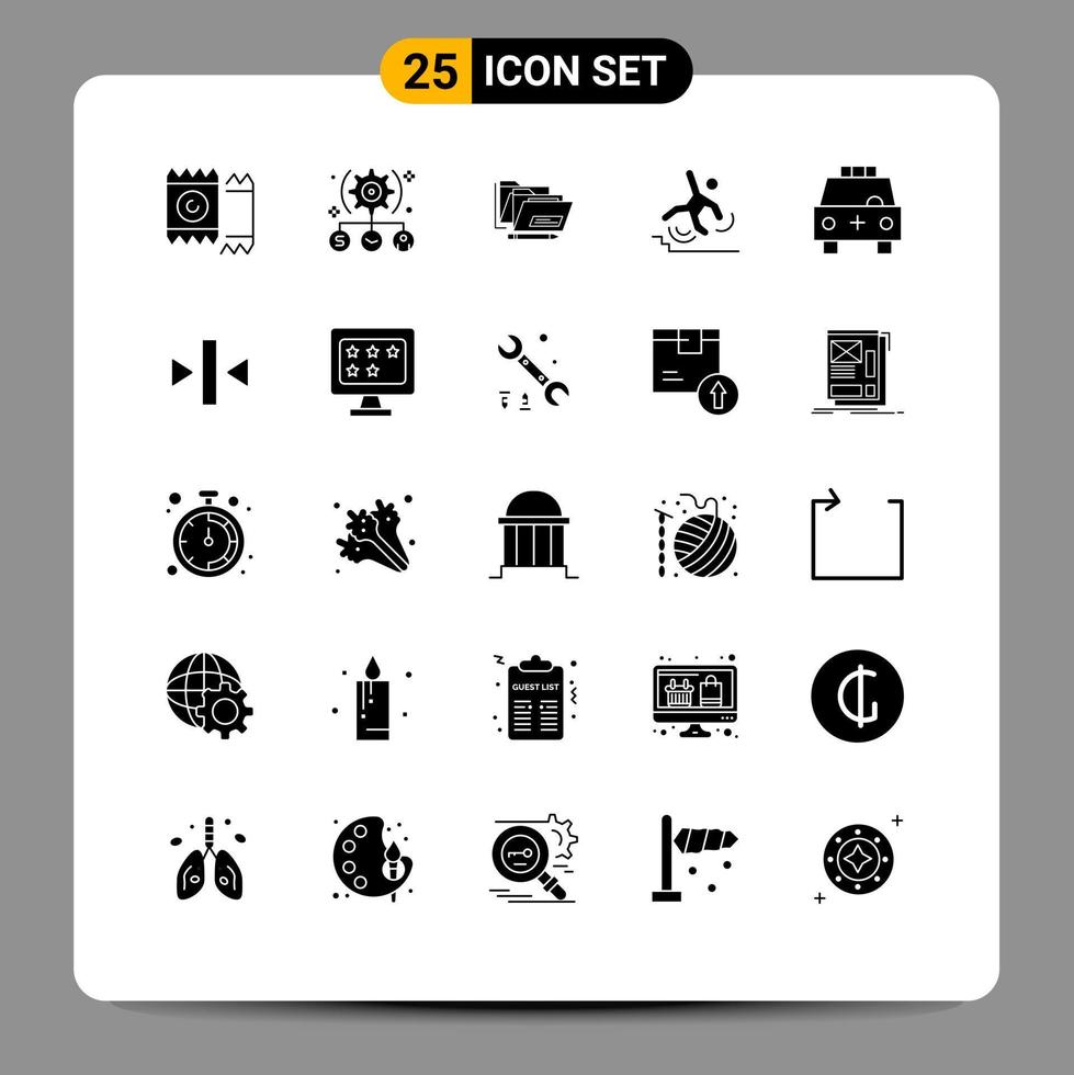 Set of 25 Vector Solid Glyphs on Grid for fall failed user crash safe Editable Vector Design Elements