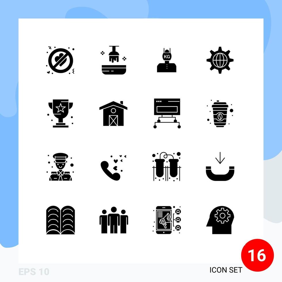 Pictogram Set of 16 Simple Solid Glyphs of award globe head world weight Editable Vector Design Elements