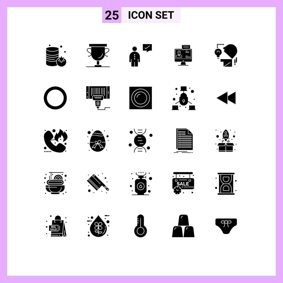 Set of 25 Vector Solid Glyphs on Grid for online dialog communication consulting chat Editable Vector Design Elements