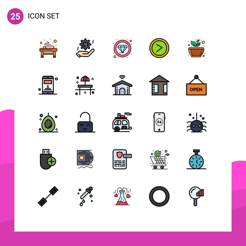 25 Thematic Vector Filled line Flat Colors and Editable Symbols of grinding right solution interface diamond Editable Vector Design Elements