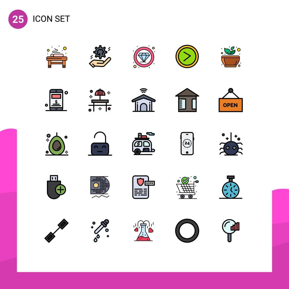 25 colores planos de línea rellenos de vectores temáticos y símbolos editables de la interfaz de solución correcta de pulido elementos de diseño de vectores editables de diamantes