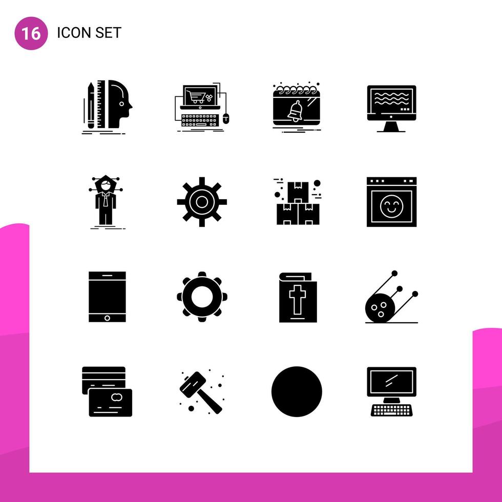Modern Set of 16 Solid Glyphs Pictograph of digital streaming store live date Editable Vector Design Elements