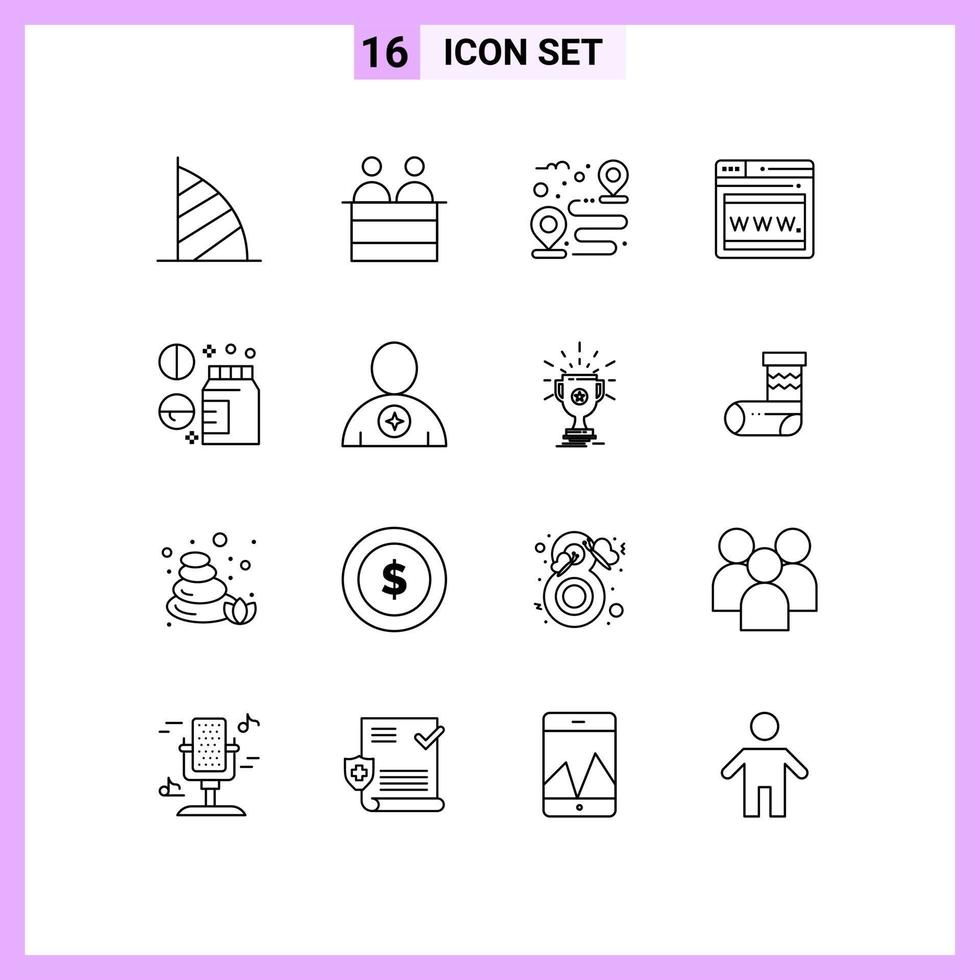 Set of 16 Vector Outlines on Grid for healthcare webpage person web path Editable Vector Design Elements