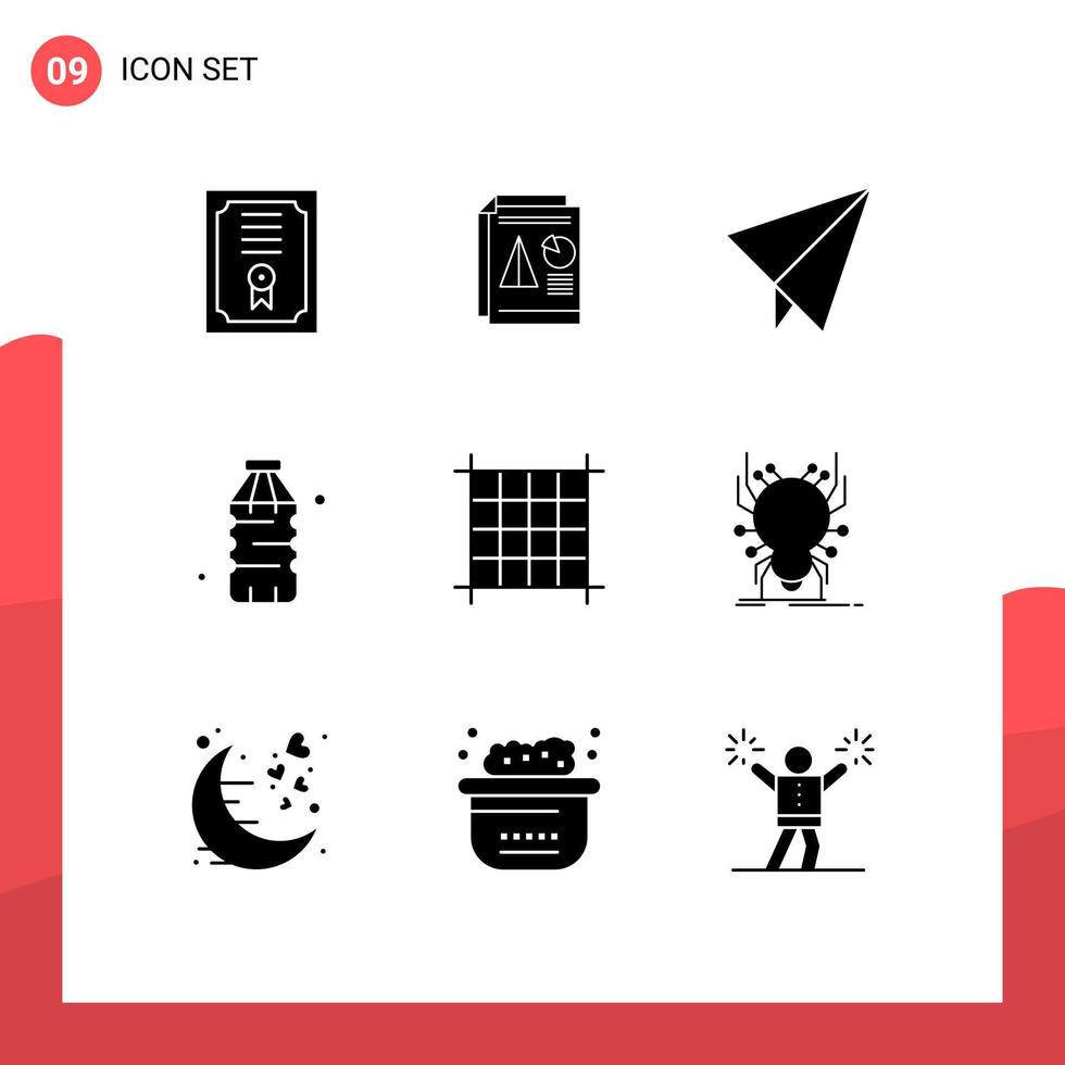 Pack of 9 creative Solid Glyphs of streamline layout paper grid food Editable Vector Design Elements