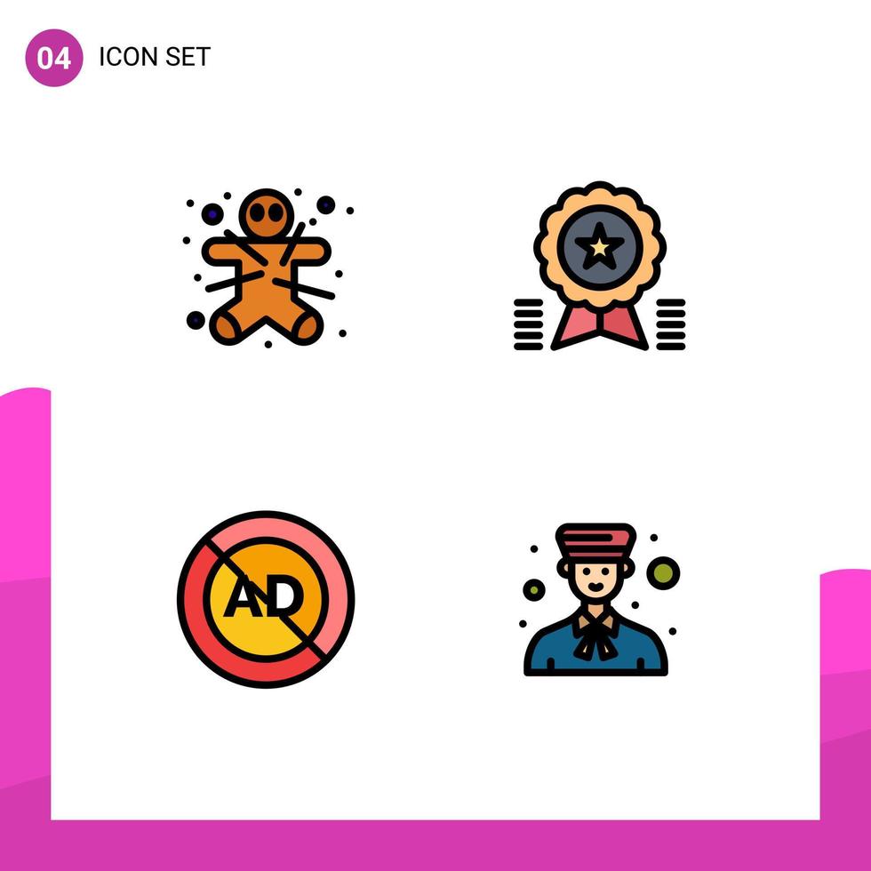 Editable Vector Line Pack of 4 Simple Filledline Flat Colors of cookie ad halloween badge advertisement Editable Vector Design Elements