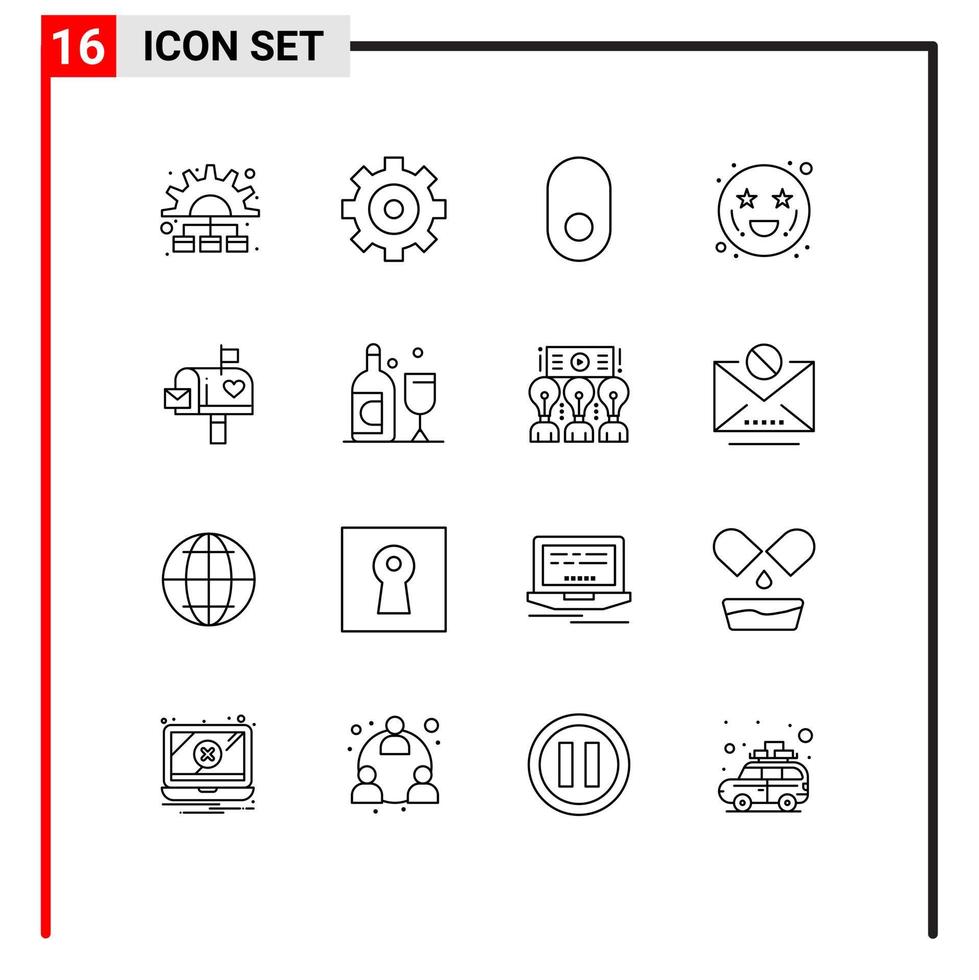 16 User Interface Outline Pack of modern Signs and Symbols of letter mail mouse mail box emots Editable Vector Design Elements