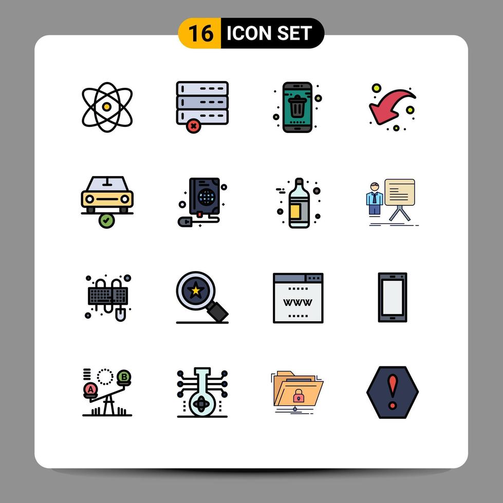 Modern Set of 16 Flat Color Filled Lines and symbols such as checked left contact down arrow Editable Creative Vector Design Elements