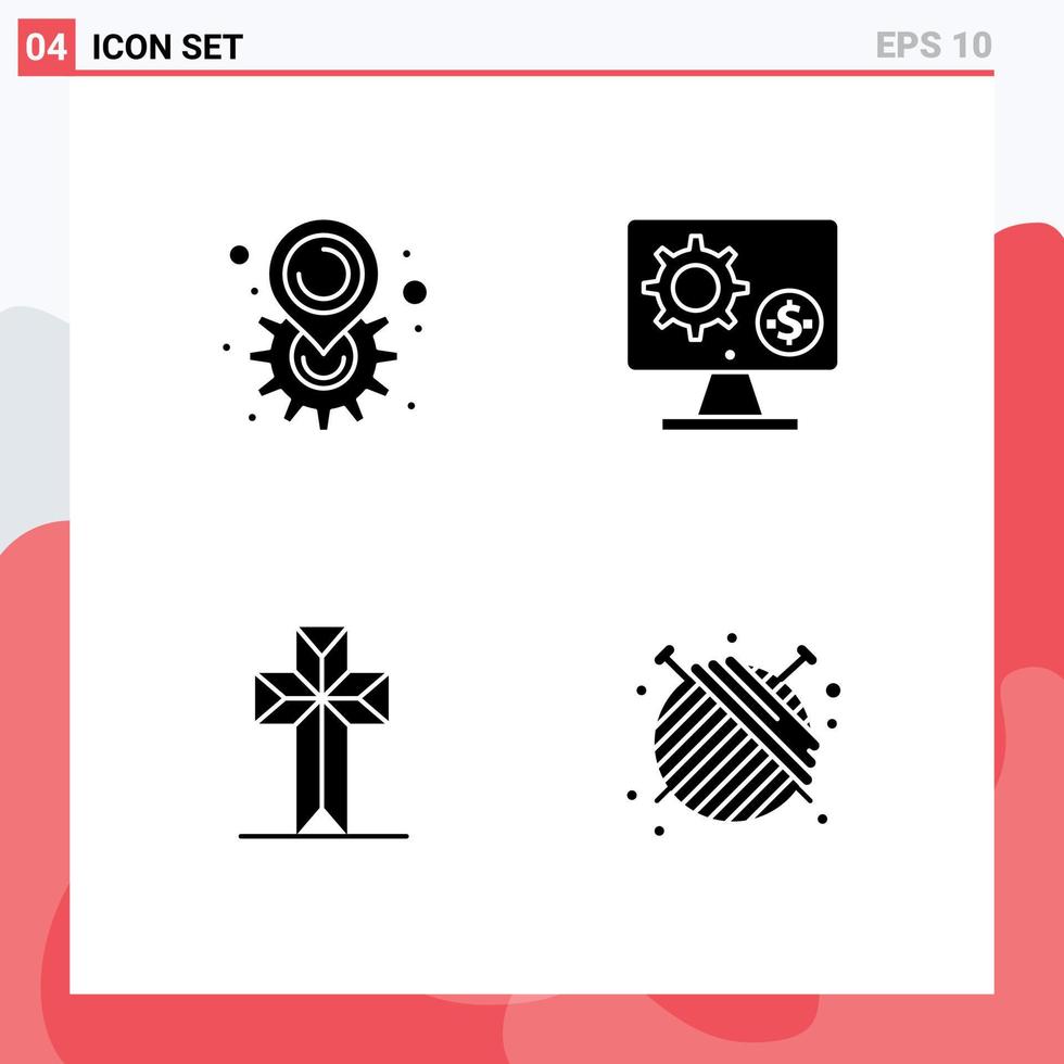 User Interface Pack of 4 Basic Solid Glyphs of gear money setting screen christian Editable Vector Design Elements
