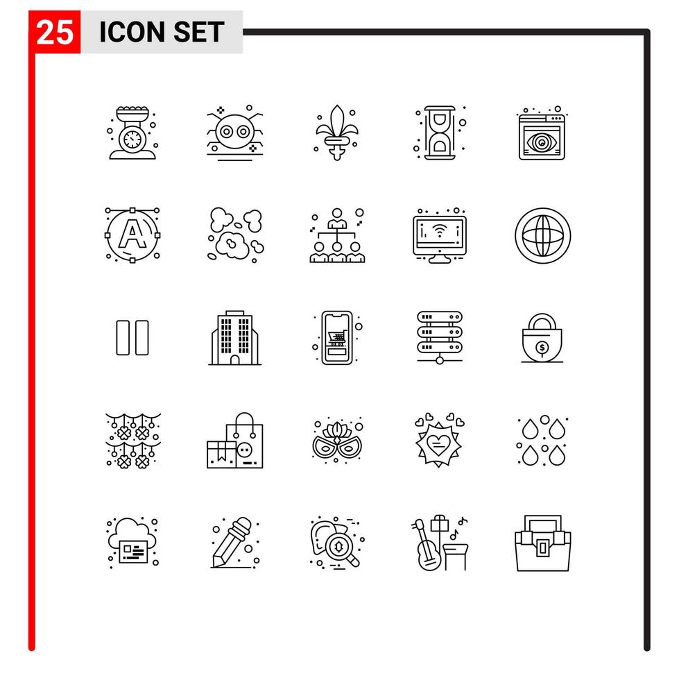 conjunto de líneas de interfaz móvil de 25 pictogramas de convertir elementos de diseño de vectores editables de armas químicas de araña de laboratorio