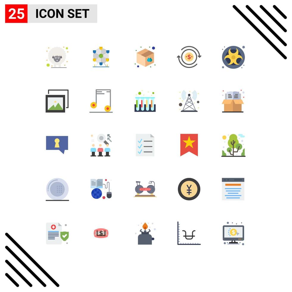 Mobile Interface Flat Color Set of 25 Pictograms of pollution gas goods dollar flow Editable Vector Design Elements