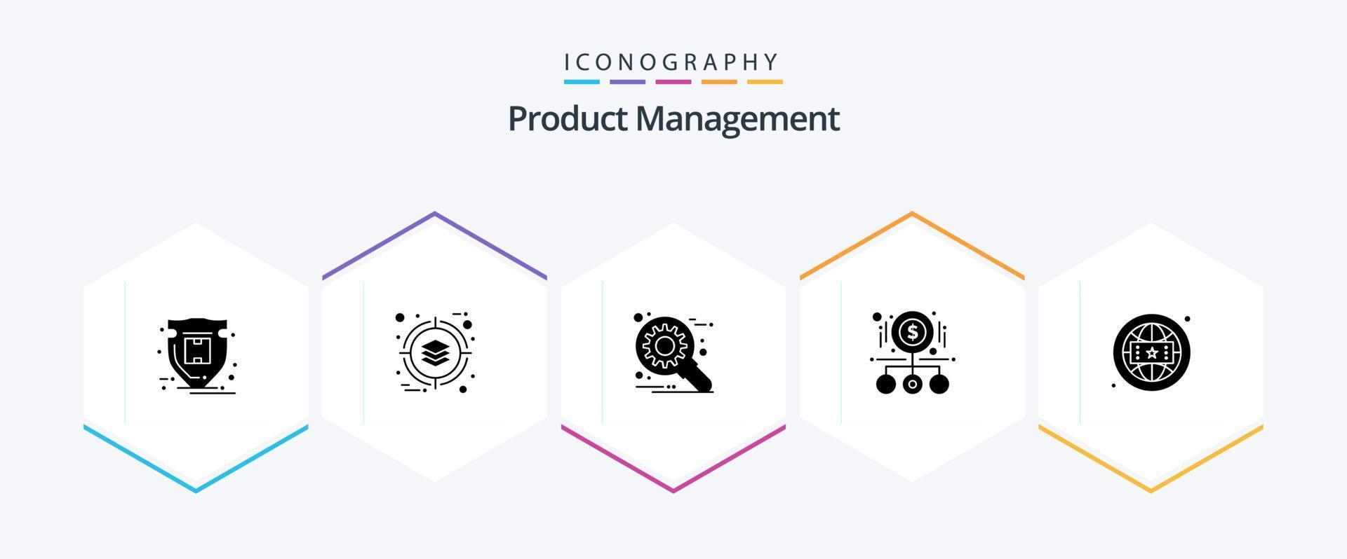 Product Management 25 Glyph icon pack including brand. pay. customize. money. cash vector