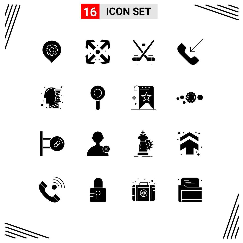 16 Universal Solid Glyphs Set for Web and Mobile Applications mind phone game outgoing call Editable Vector Design Elements