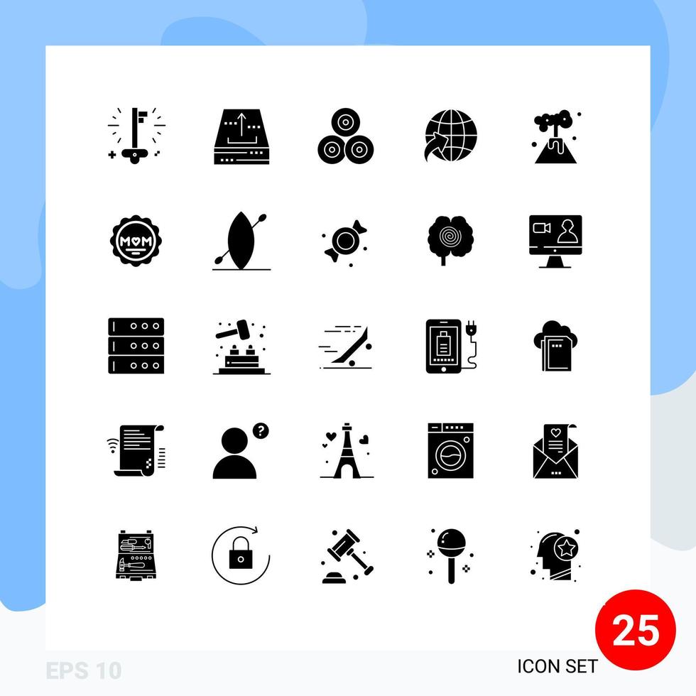conjunto moderno de 25 pictogramas de glifos sólidos de elementos de diseño de vectores editables de aldea de globo de viaje nuclear
