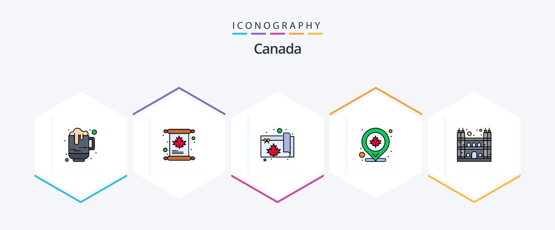 Canadá 25 paquete de iconos de línea completa que incluye la catedral. mapa. Canadá. ubicación. Canadá vector