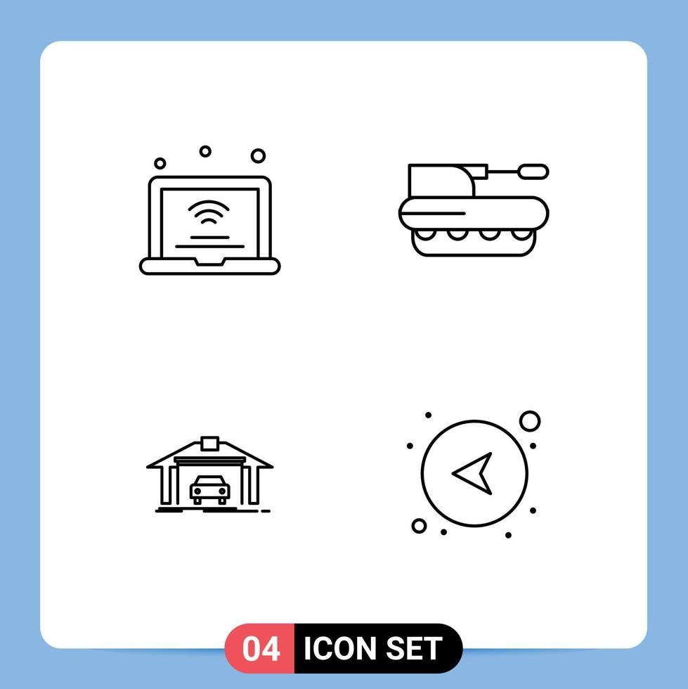 4 User Interface Line Pack of modern Signs and Symbols of laptop tank iot howitzer building Editable Vector Design Elements