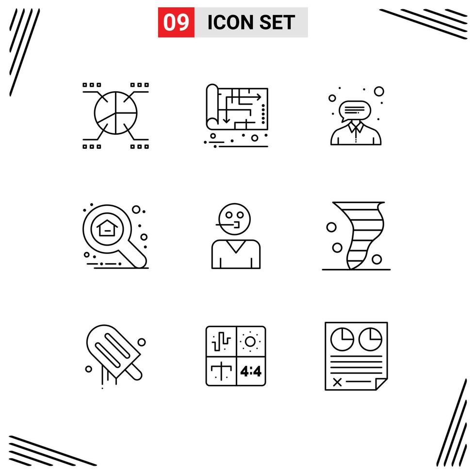 Group of 9 Outlines Signs and Symbols for avatar search plan property support Editable Vector Design Elements