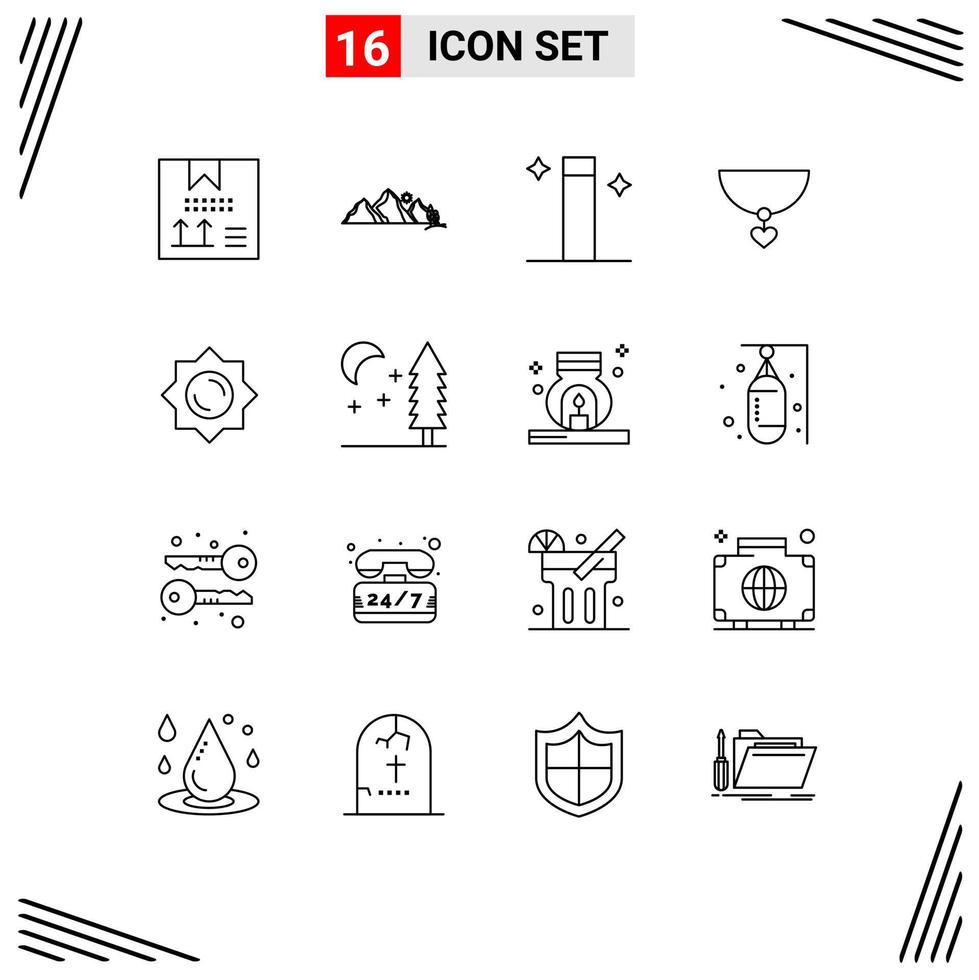 Set of 16 Commercial Outlines pack for sunshine gift mountain heart wizard Editable Vector Design Elements