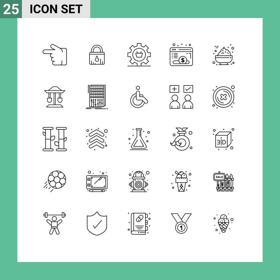 25 Thematic Vector Lines and Editable Symbols of fund webpage cart browser gear Editable Vector Design Elements