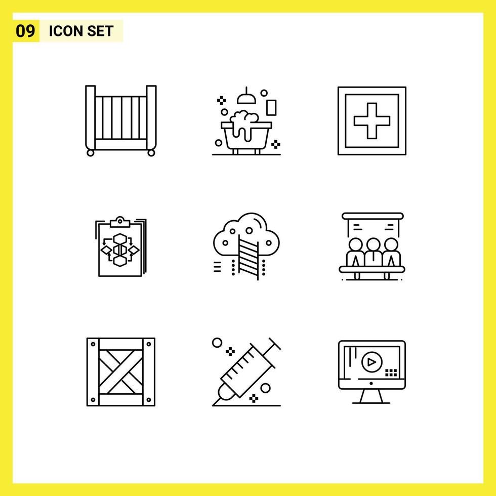 Group of 9 Outlines Signs and Symbols for process diagram help business support Editable Vector Design Elements