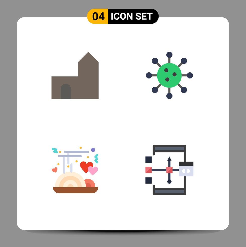 paquete de 4 signos y símbolos de iconos planos modernos para medios de impresión web, como el laboratorio del castillo, la fortaleza, la biología, los fideos, los elementos de diseño de vectores editables
