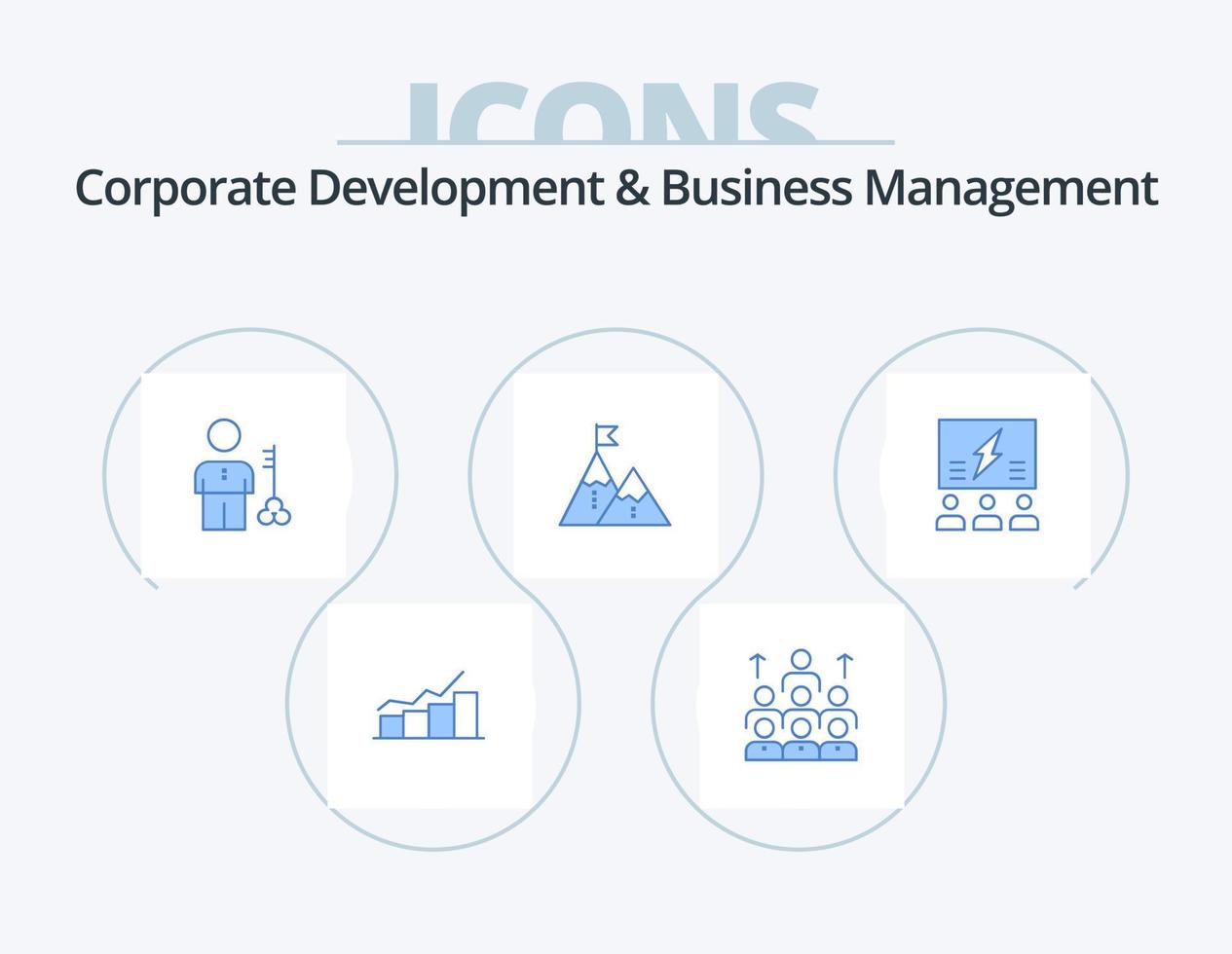 Corporate Development And Business Management Blue Icon Pack 5 Icon Design. man. key. human. solution. resources vector