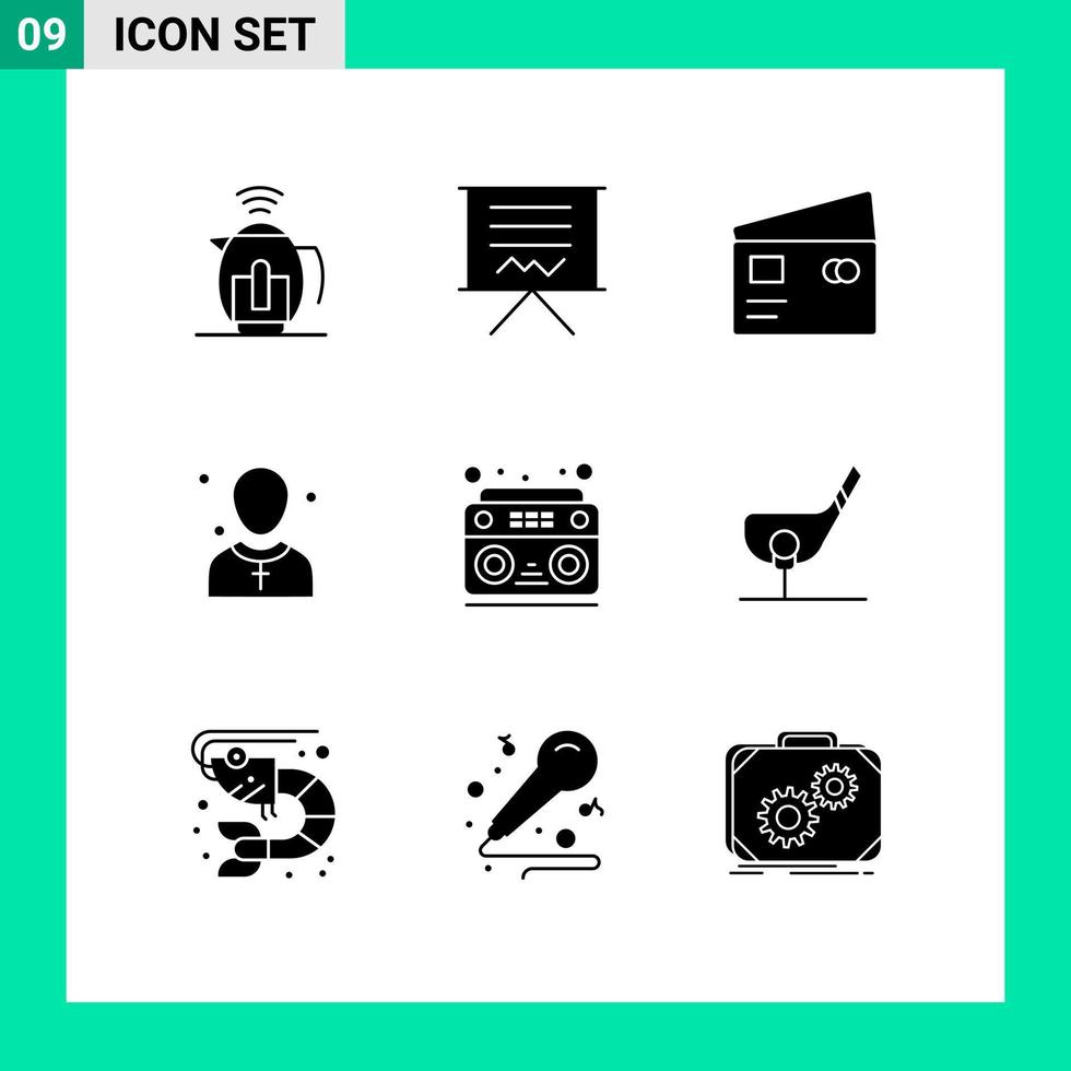 Modern Set of 9 Solid Glyphs Pictograph of man church presentation christian pay Editable Vector Design Elements