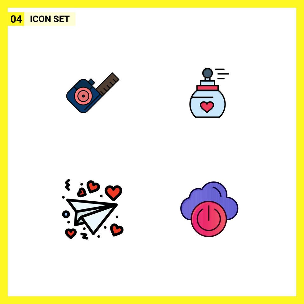 User Interface Pack of 4 Basic Filledline Flat Colors of measure love tool fragrant cloud Editable Vector Design Elements