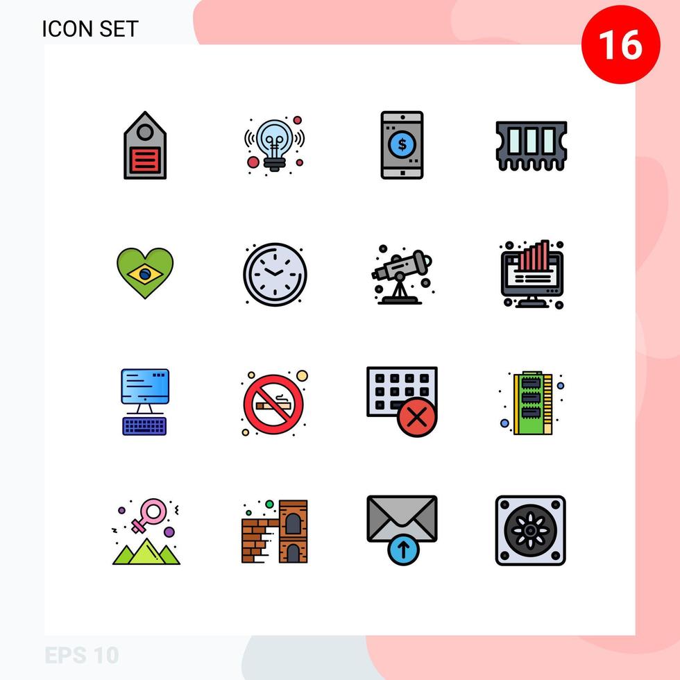 16 Flat Color Filled Line concept for Websites Mobile and Apps brazil ram solution memory dollar Editable Creative Vector Design Elements