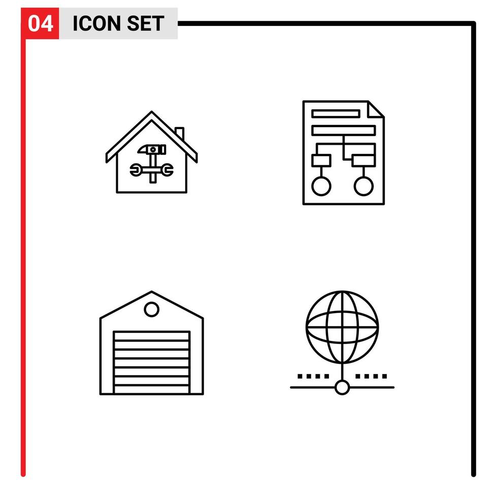4 Universal Line Signs Symbols of home wireframe repair graph delivery Editable Vector Design Elements