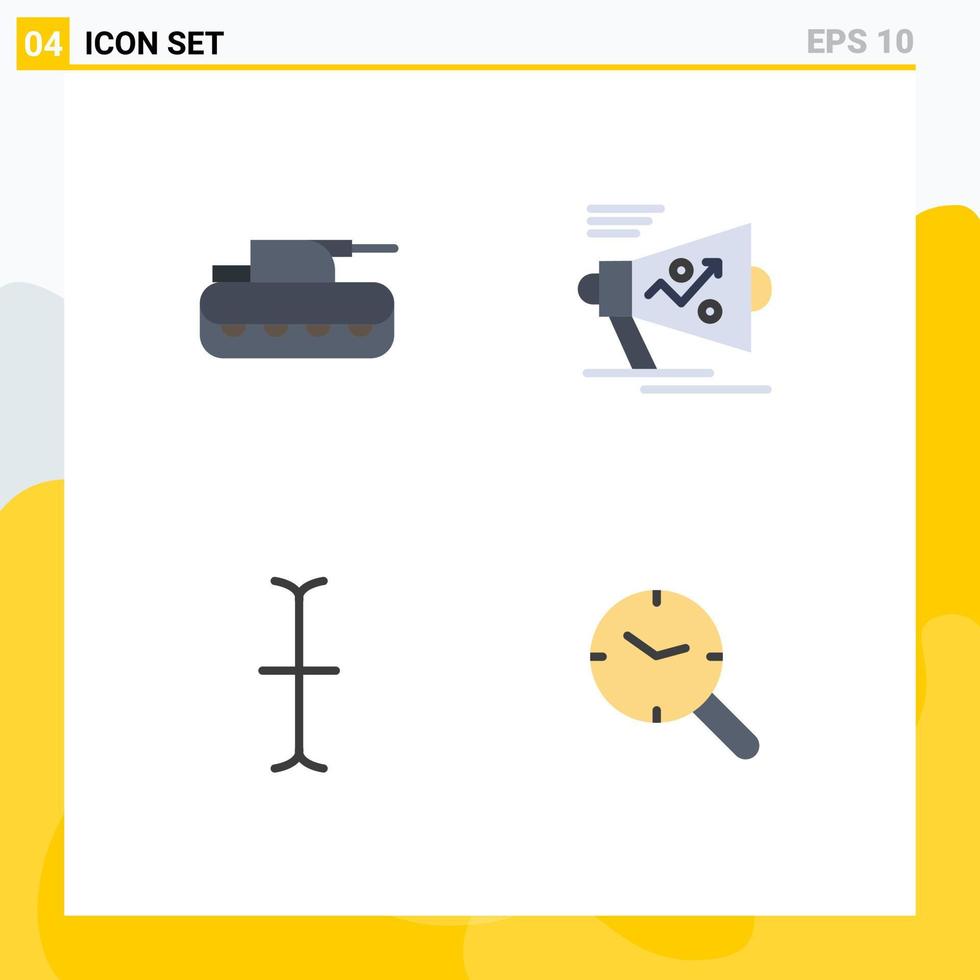 Set of 4 Vector Flat Icons on Grid for cannon cursor tank loudspeaker search Editable Vector Design Elements