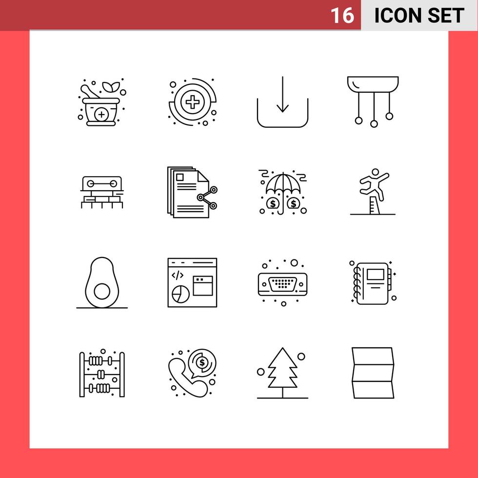 conjunto de pictogramas de 16 contornos simples de elementos de diseño vectorial editables interiores de nivel de interfaz de usuario de construcción a escala vector