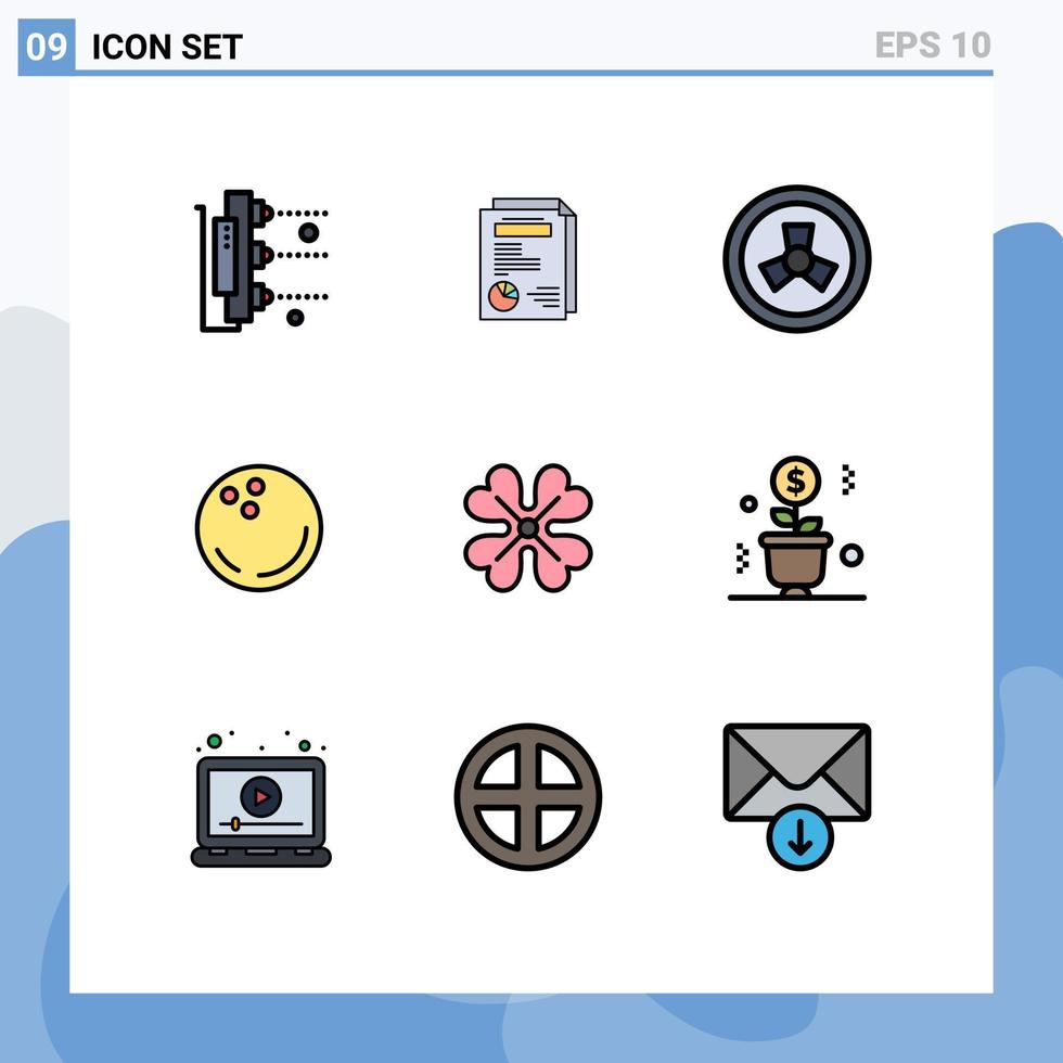 Set of 9 Modern UI Icons Symbols Signs for flower anemone mutation strike bowling Editable Vector Design Elements