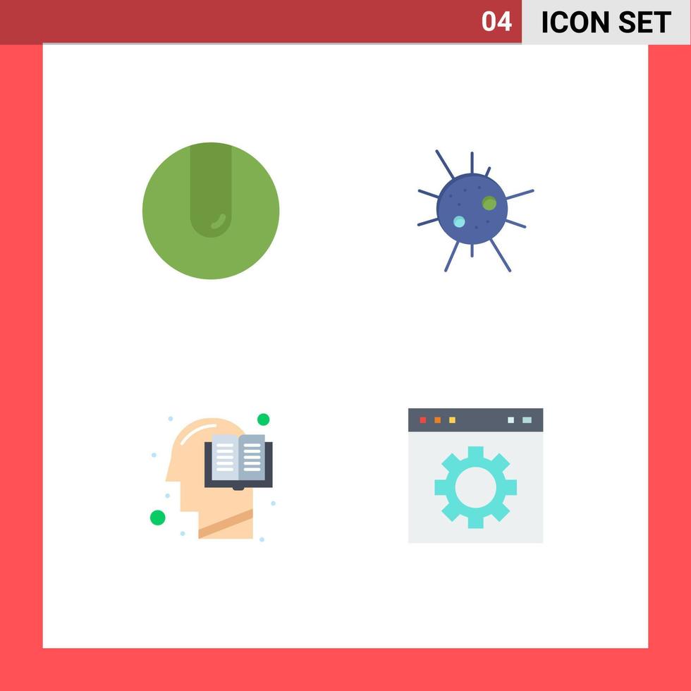 4 iconos universales planos signos símbolos de bola bacterias humanas navegador de libros elementos de diseño vectorial editables vector