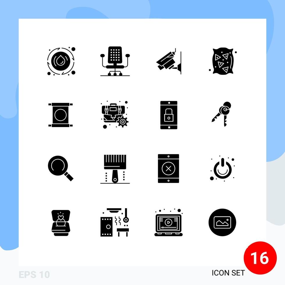 Group of 16 Modern Solid Glyphs Set for china scroll cctv wheat flour Editable Vector Design Elements