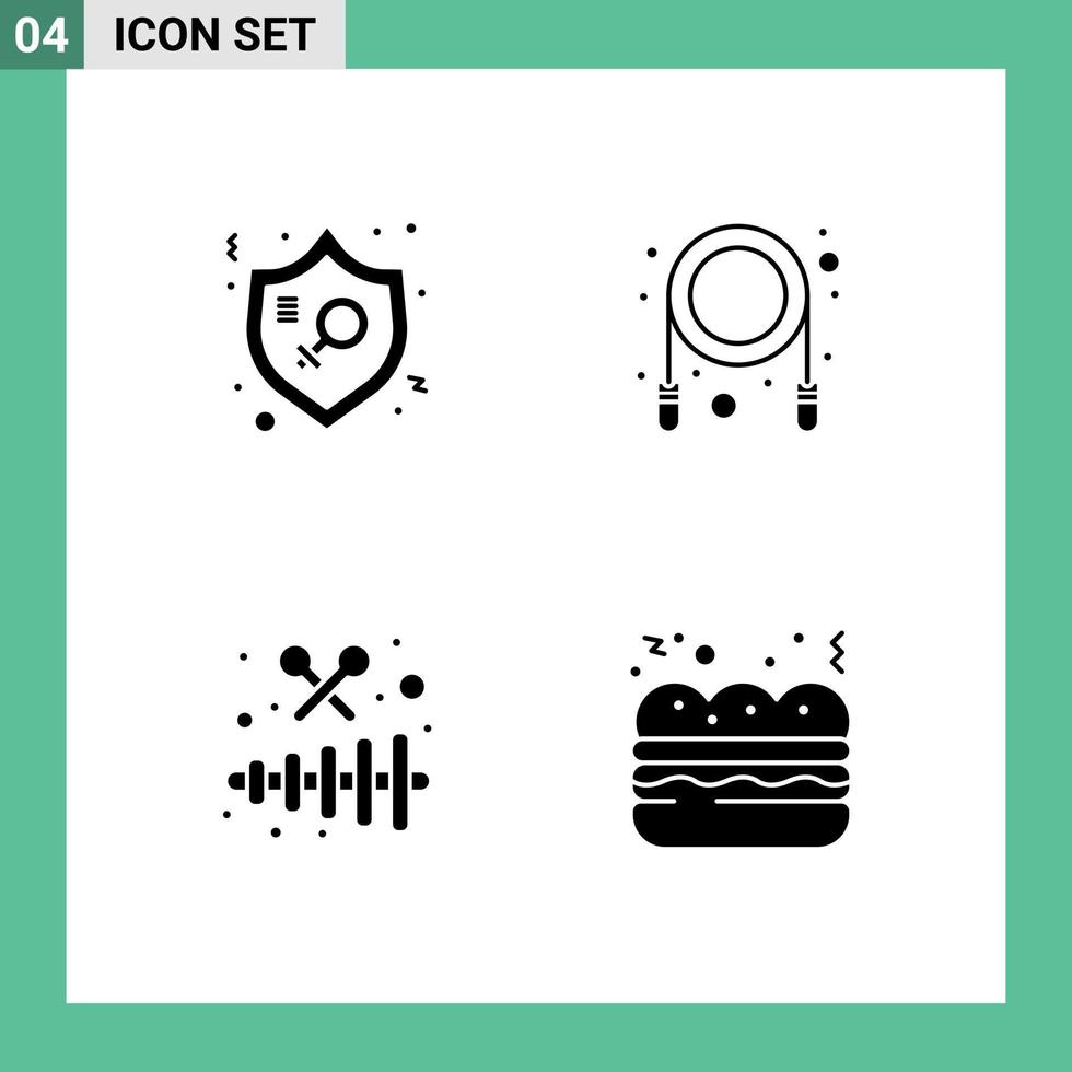 Modern Set of 4 Solid Glyphs Pictograph of feminism music protection rope party Editable Vector Design Elements