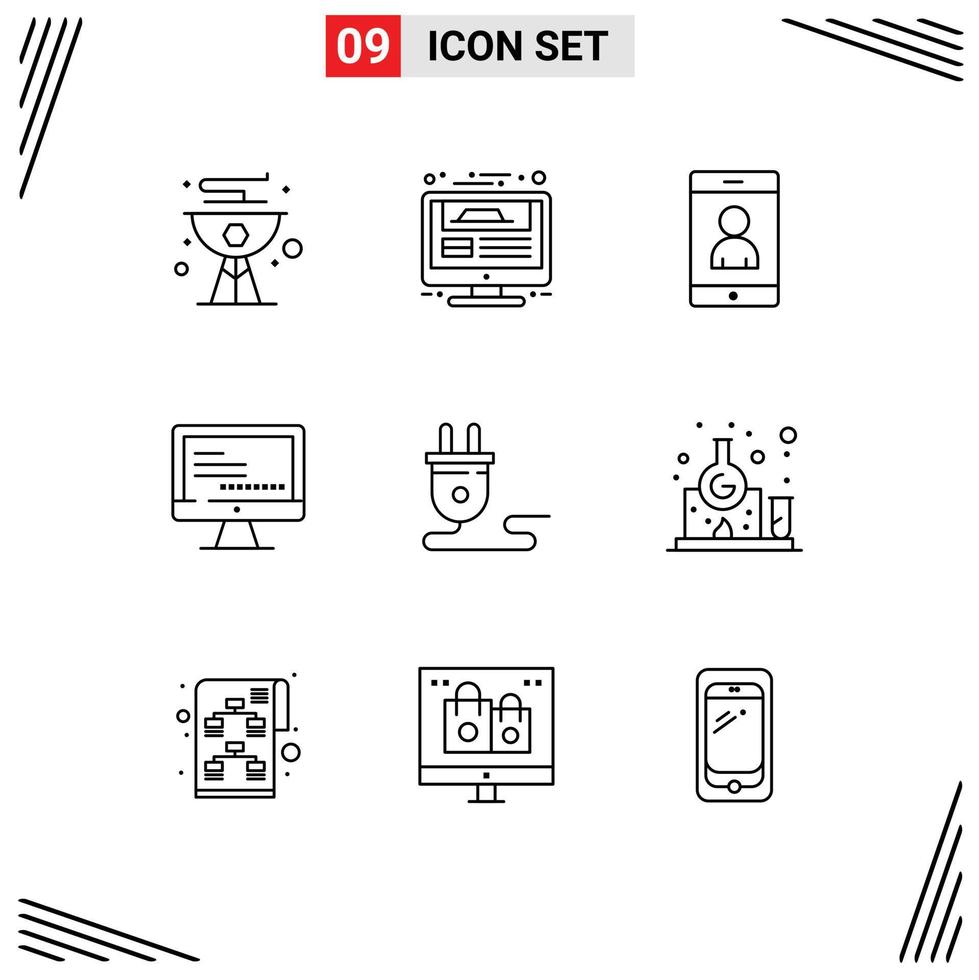 Set of 9 Modern UI Icons Symbols Signs for electrical text website design monitore user Editable Vector Design Elements