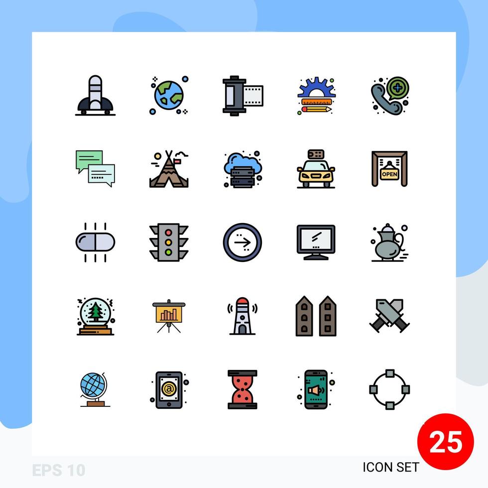 25 Universal Filled line Flat Colors Set for Web and Mobile Applications marketing finance planet creative roll Editable Vector Design Elements