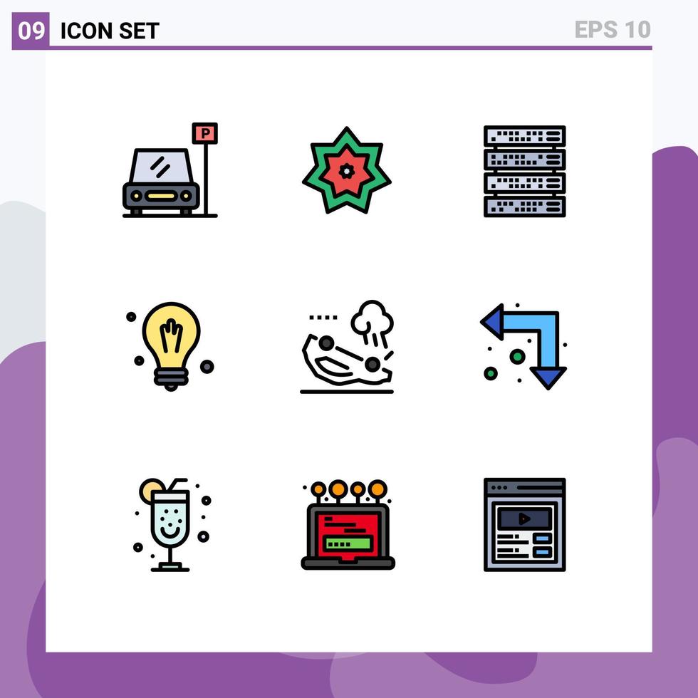 User Interface Pack of 9 Basic Filledline Flat Colors of car science ramadan idea server Editable Vector Design Elements