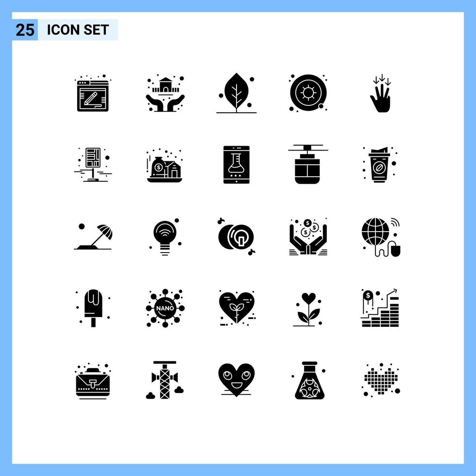 25 User Interface Solid Glyph Pack of modern Signs and Symbols of down science ecology virus bacteria Editable Vector Design Elements