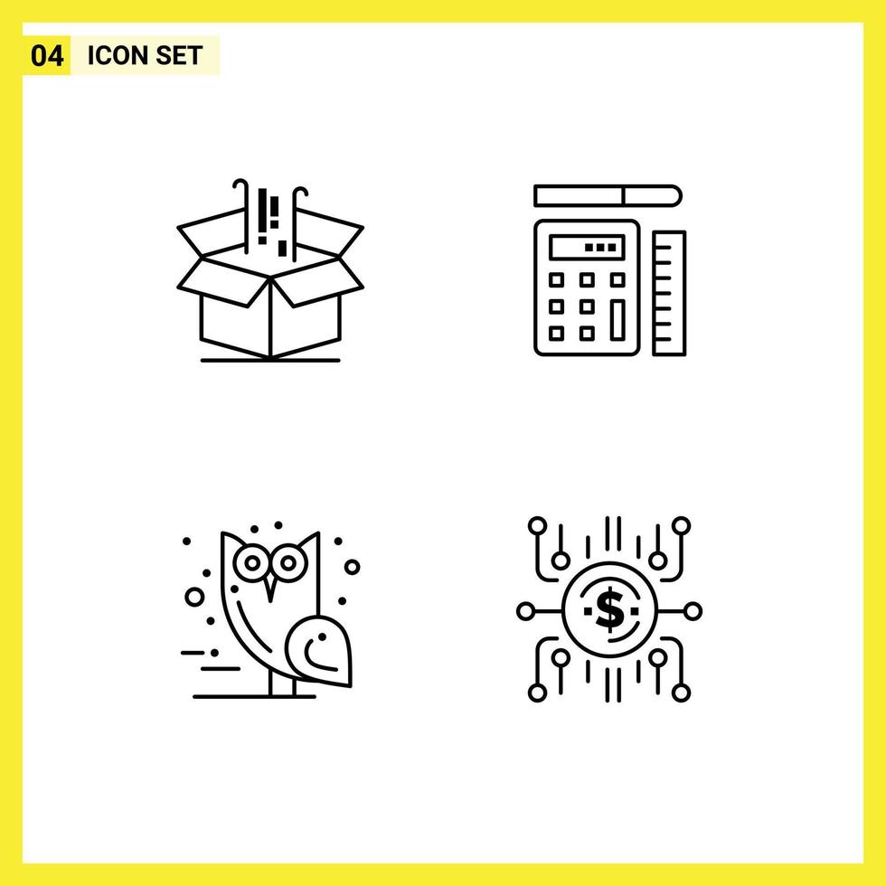 Stock Vector Icon Pack of 4 Line Signs and Symbols for box bird goods calculator owl Editable Vector Design Elements