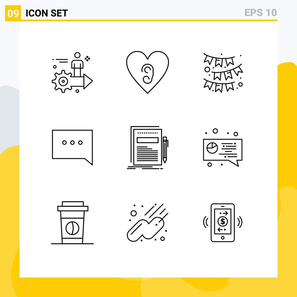 Editable Vector Line Pack of 9 Simple Outlines of file business celebrate comment bubble Editable Vector Design Elements