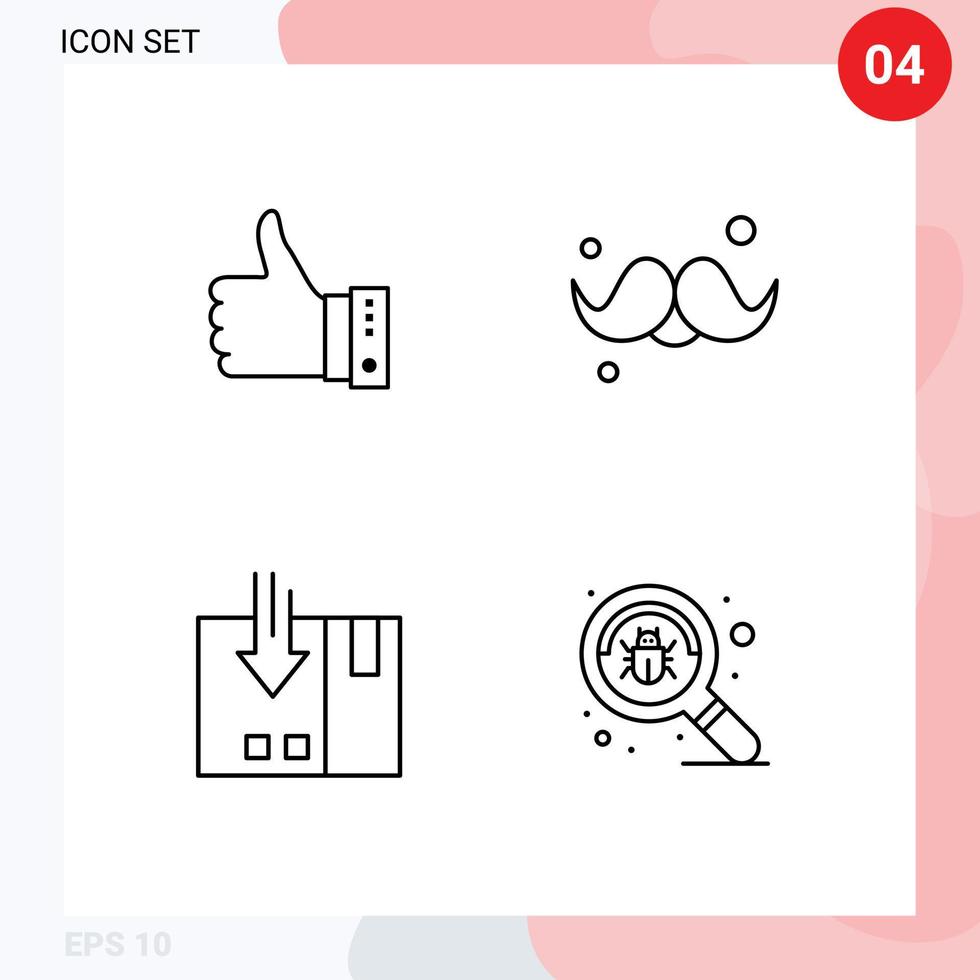Set of 4 Vector Filledline Flat Colors on Grid for like father hand yes gentleman Editable Vector Design Elements