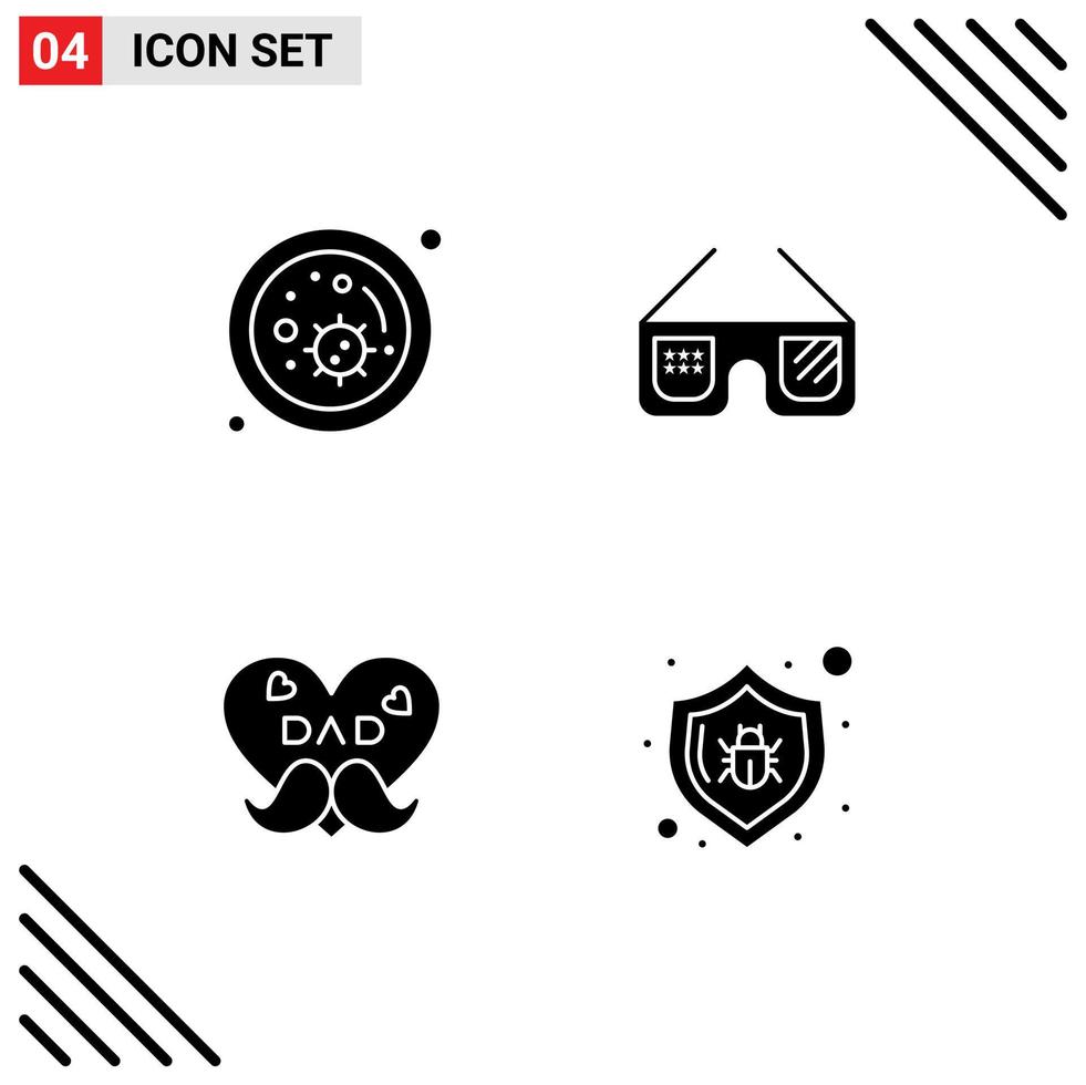 User Interface Pack of 4 Basic Solid Glyphs of bacteria father education imerican love Editable Vector Design Elements