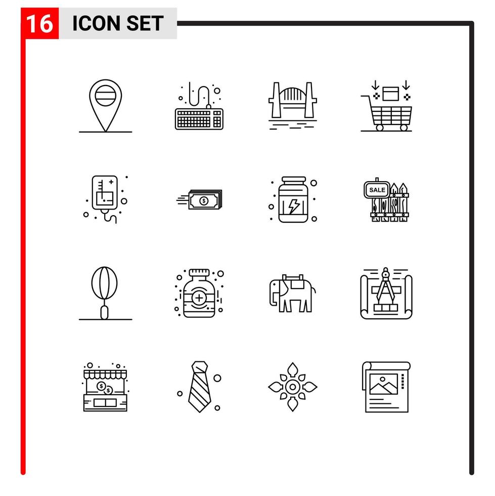 User Interface Pack of 16 Basic Outlines of iv drip harbour valentine robot Editable Vector Design Elements