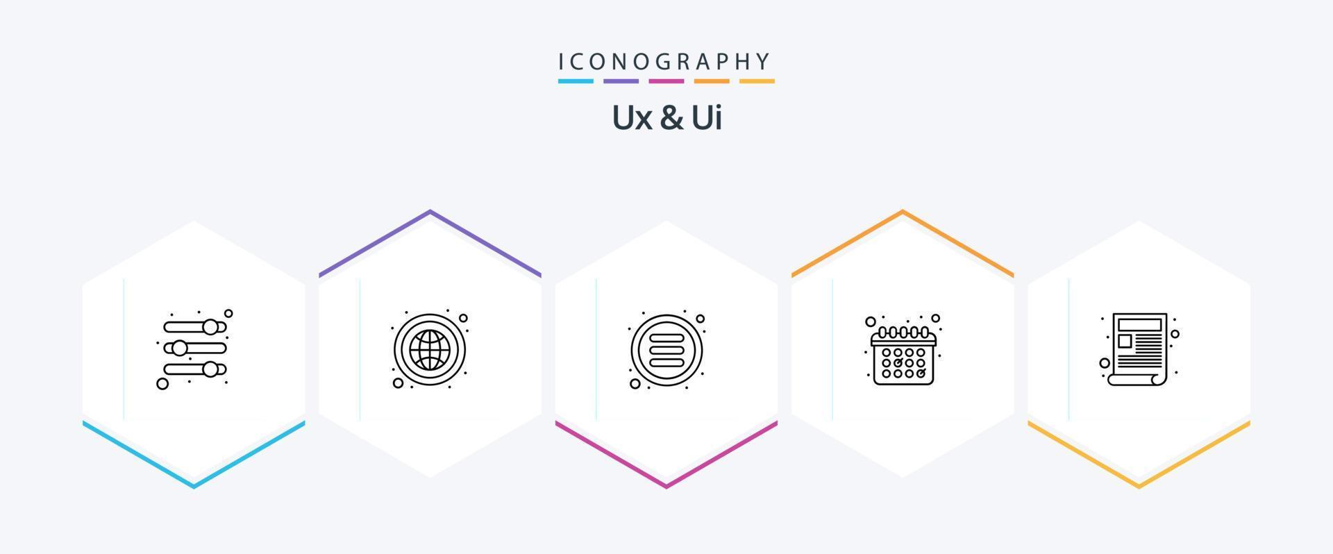 Ux And Ui 25 Line icon pack including web. content. list. schedule. appointment vector